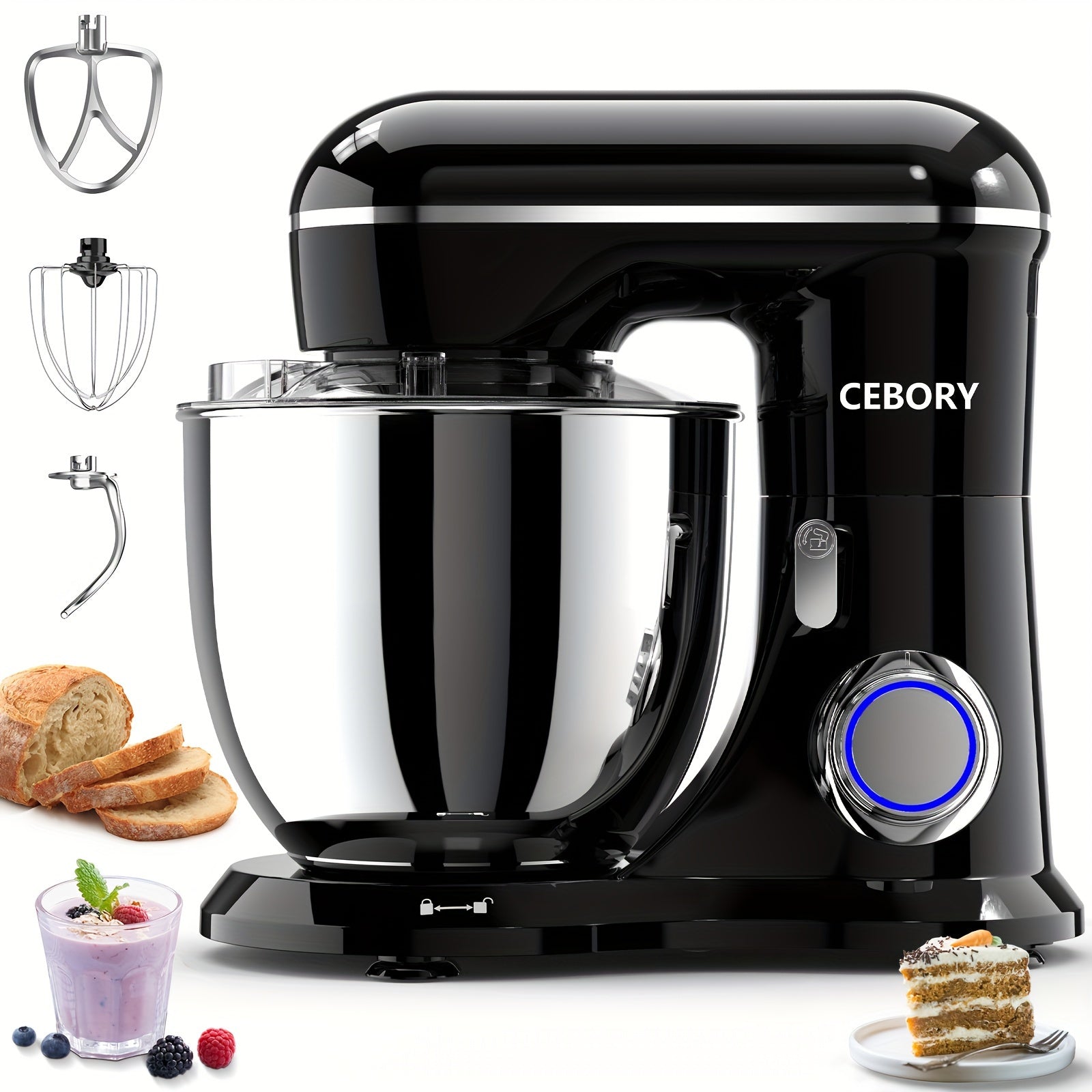 Misturador Elétrico De Pé 3 EM 1, 660W, 10 Velocidades Com Botão De Pulso, Inclui 6,8QT Bowl, Gancho De Massa, Batedor, Batedor Para A Maioria Dos Cozinheiros Domésticos, Rosa