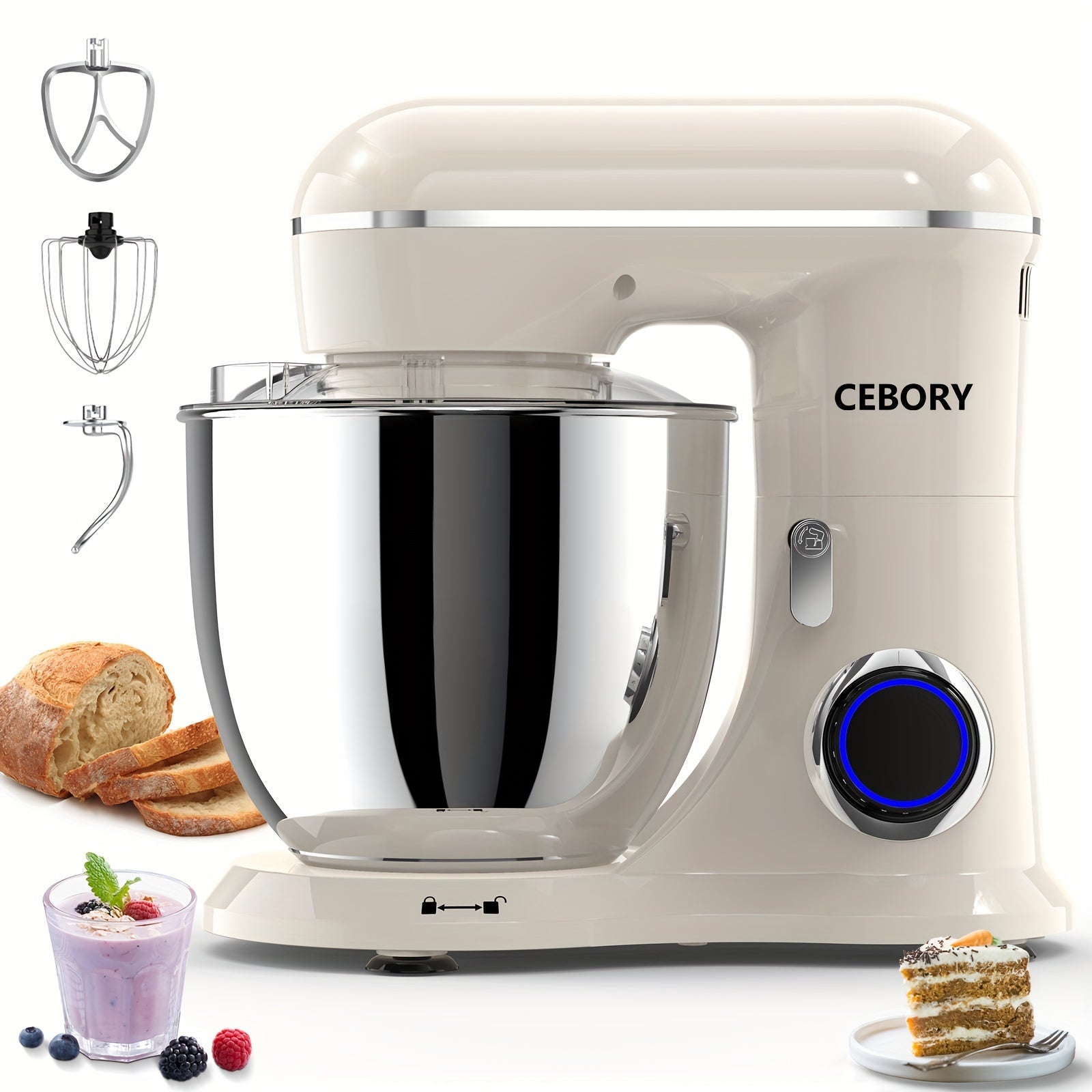 Misturador Elétrico De Pé 3 EM 1, 660W, 10 Velocidades Com Botão De Pulso, Inclui 6,8QT Bowl, Gancho De Massa, Batedor, Batedor Para A Maioria Dos Cozinheiros Domésticos, Rosa