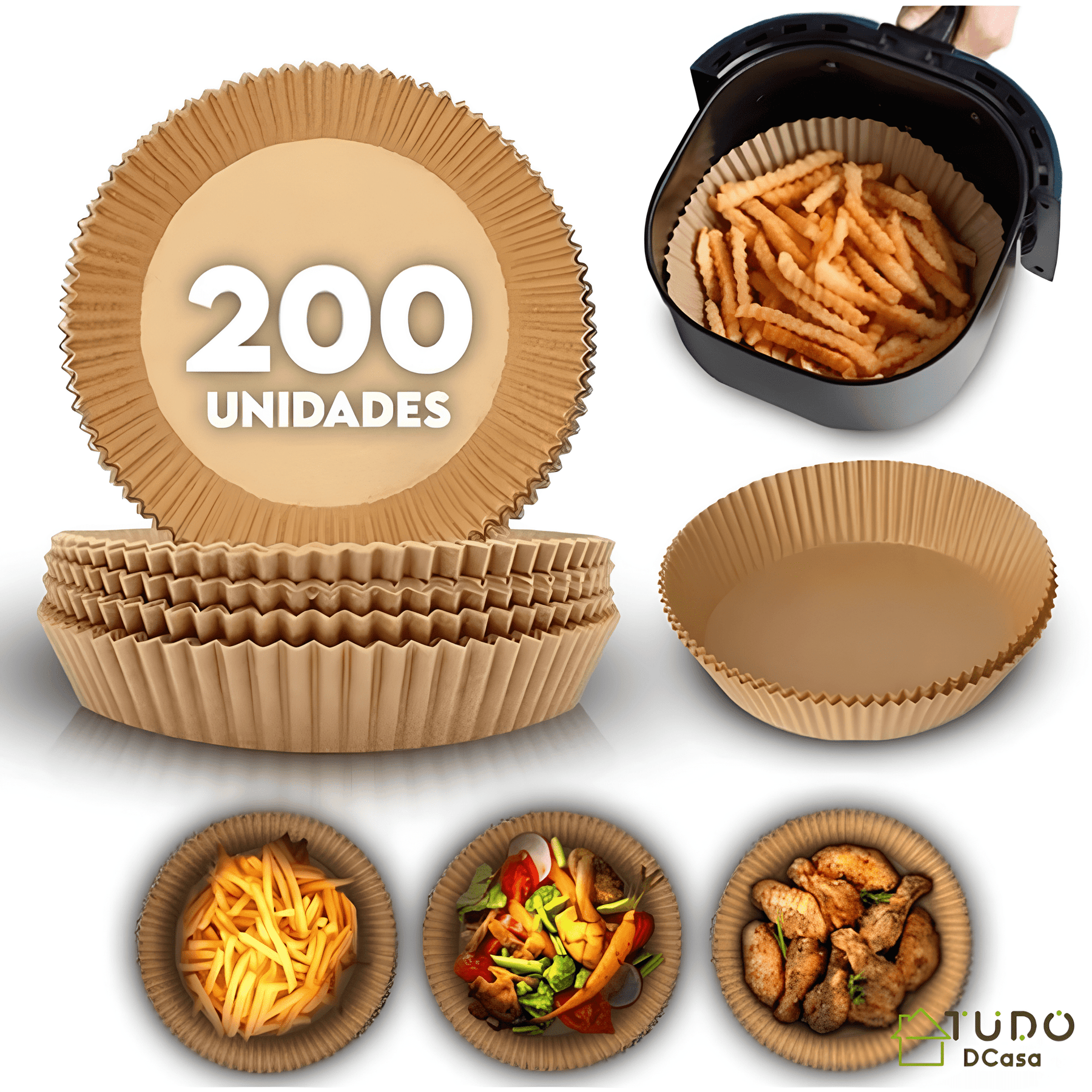 Formas de Papel Antiaderente Descartável para AirFryer 200 Unidades
