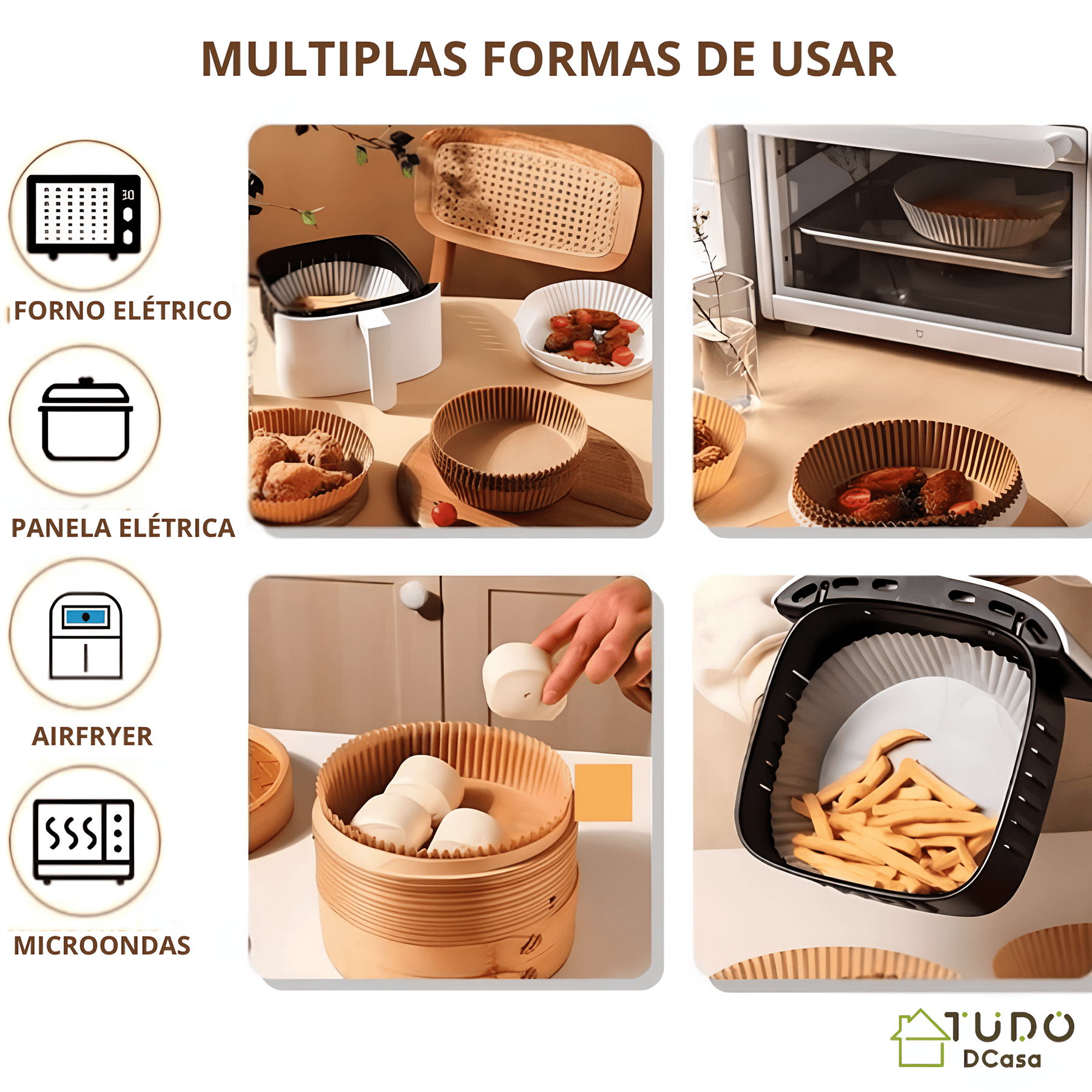 Formas de Papel Antiaderente Descartável para AirFryer 200 Unidades