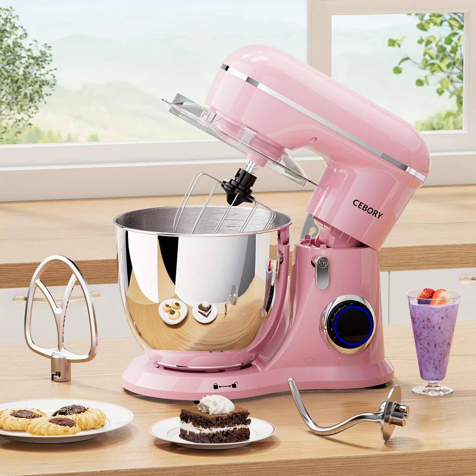 Misturador Elétrico De Pé 3 EM 1, 660W, 10 Velocidades Com Botão De Pulso, Inclui 6,8QT Bowl, Gancho De Massa, Batedor, Batedor Para A Maioria Dos Cozinheiros Domésticos, Rosa