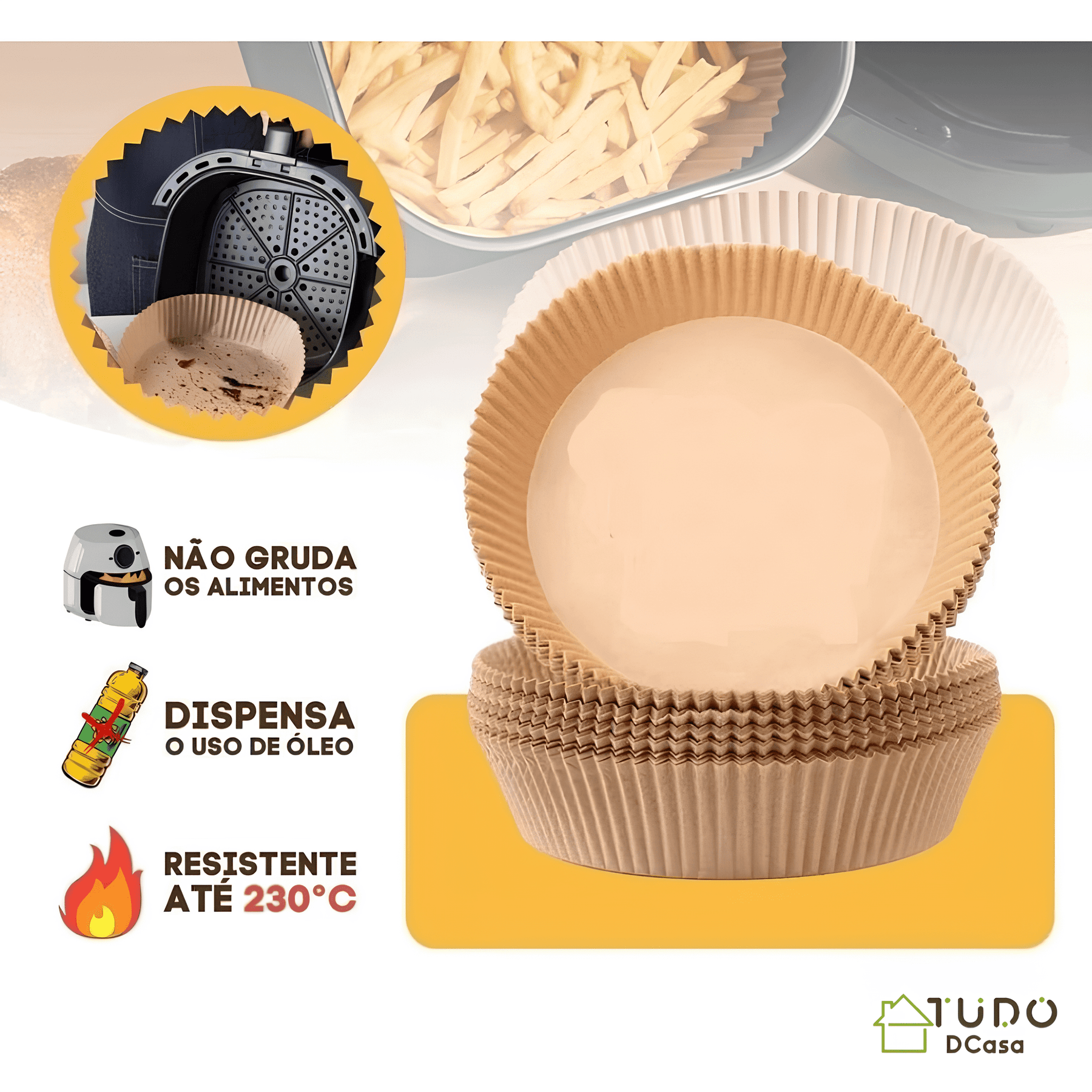 Formas de Papel Antiaderente Descartável para AirFryer 200 Unidades
