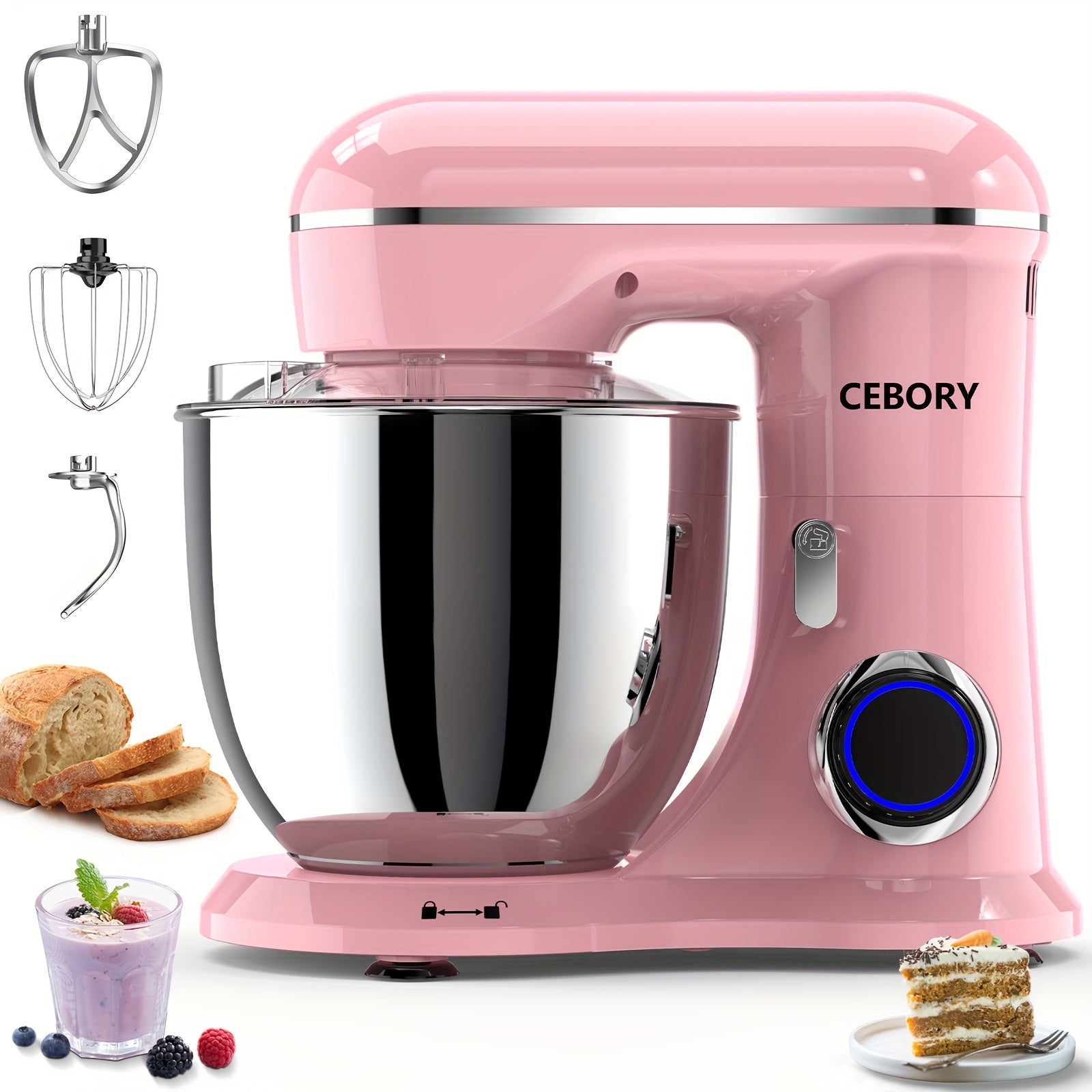 Misturador Elétrico De Pé 3 EM 1, 660W, 10 Velocidades Com Botão De Pulso, Inclui 6,8QT Bowl, Gancho De Massa, Batedor, Batedor Para A Maioria Dos Cozinheiros Domésticos, Rosa