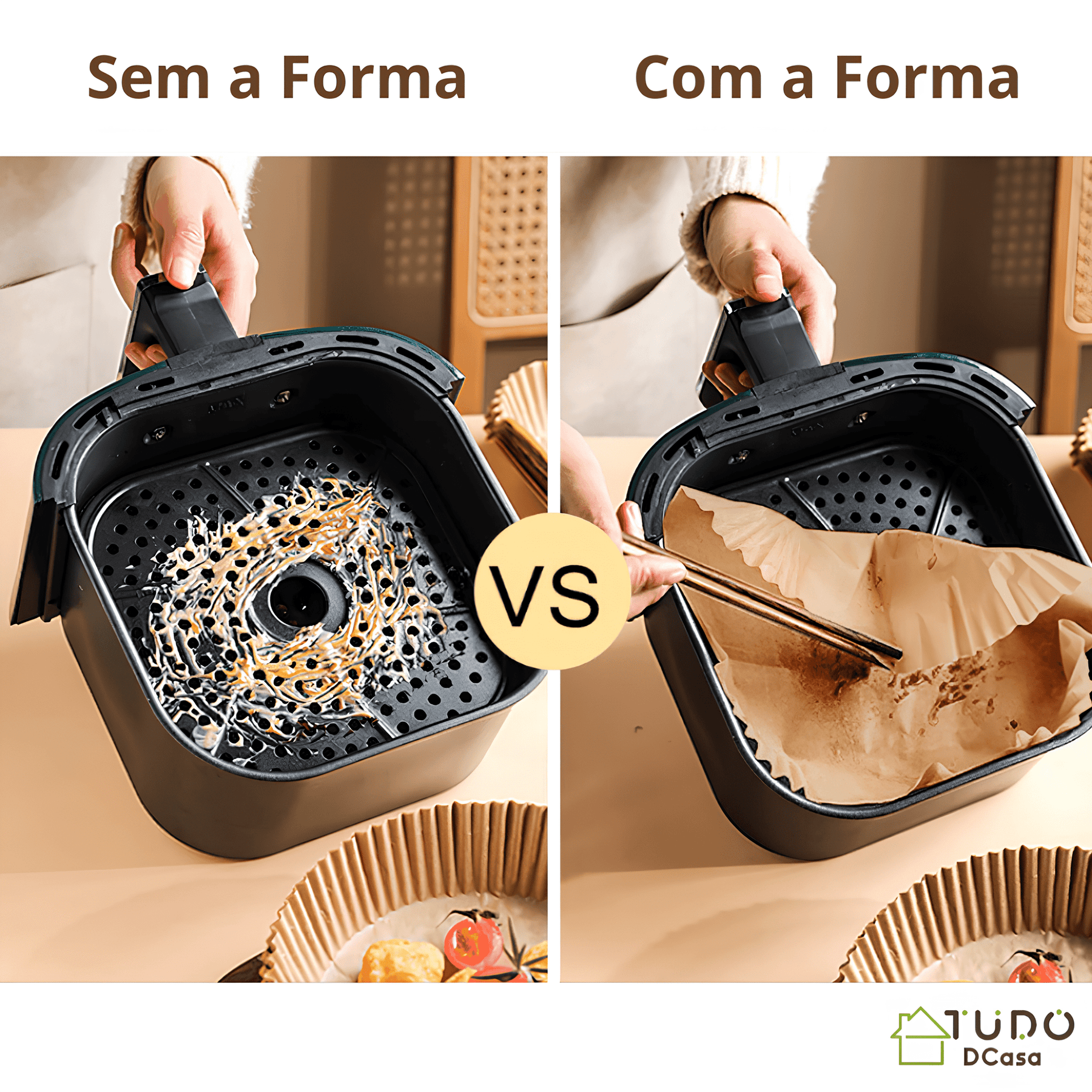 Formas de Papel Antiaderente Descartável para AirFryer 200 Unidades