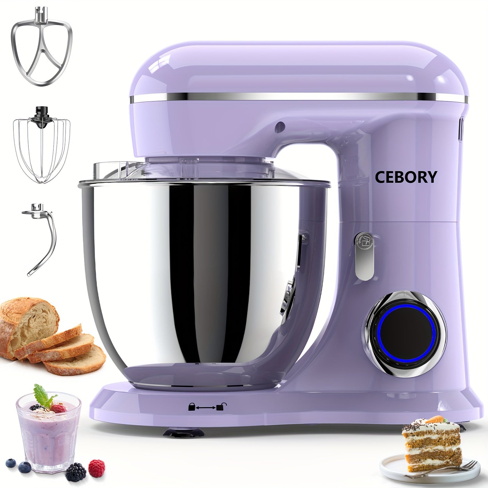 Misturador Elétrico De Pé 3 EM 1, 660W, 10 Velocidades Com Botão De Pulso, Inclui 6,8QT Bowl, Gancho De Massa, Batedor, Batedor Para A Maioria Dos Cozinheiros Domésticos, Rosa