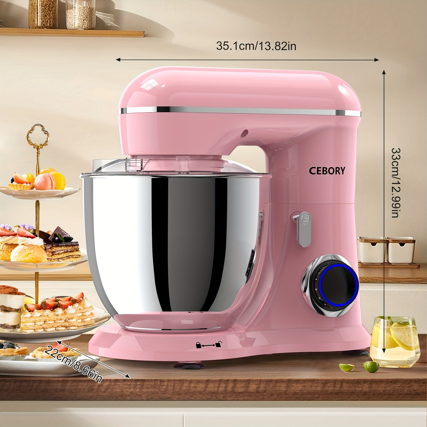 Misturador Elétrico De Pé 3 EM 1, 660W, 10 Velocidades Com Botão De Pulso, Inclui 6,8QT Bowl, Gancho De Massa, Batedor, Batedor Para A Maioria Dos Cozinheiros Domésticos, Rosa