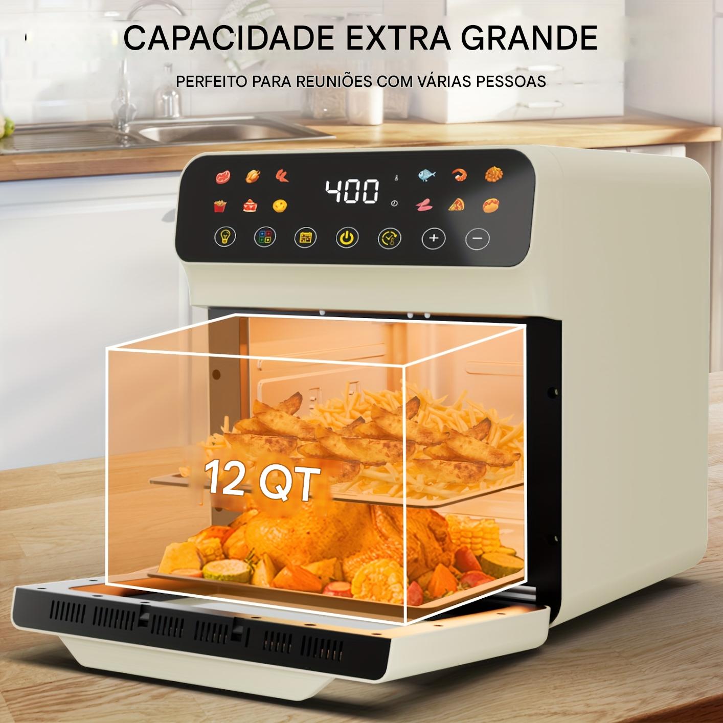 Bluebow Forno Torradeira de Ar Inteligente 12QT, 12 Funções Pré-Definidas com Um Toque, Programa de Culinária Inteligente, Janela de Visualização, Luz Interna, Dois Acessórios para Assar, Tempo e Temperatura Ajustáveis, Cozinha Sem Óleo, Eletrodomésticos