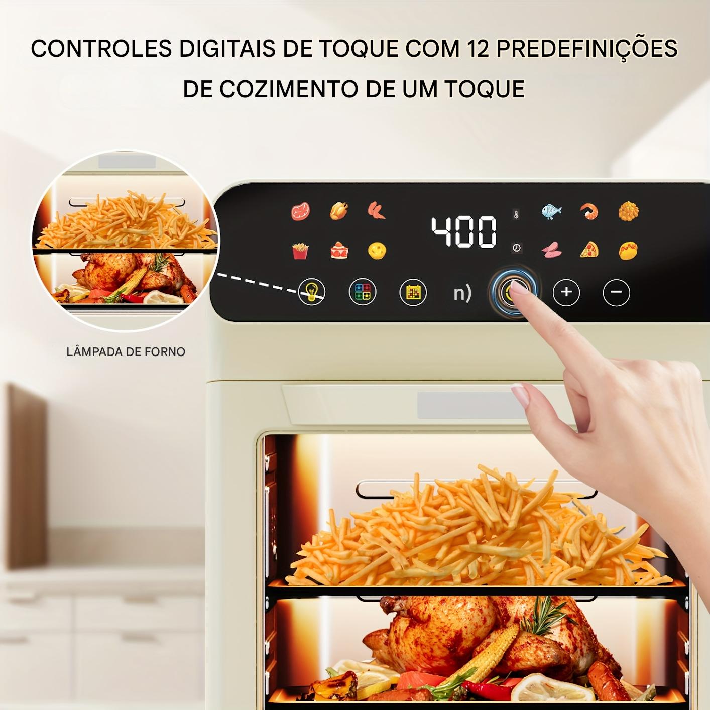 Bluebow Forno Torradeira de Ar Inteligente 12QT, 12 Funções Pré-Definidas com Um Toque, Programa de Culinária Inteligente, Janela de Visualização, Luz Interna, Dois Acessórios para Assar, Tempo e Temperatura Ajustáveis, Cozinha Sem Óleo, Eletrodomésticos