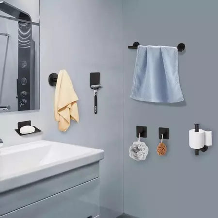 Kit Acessórios Banheiro Cabide Toalheiros Papeleira 11 Peças Cor Fosco Preto