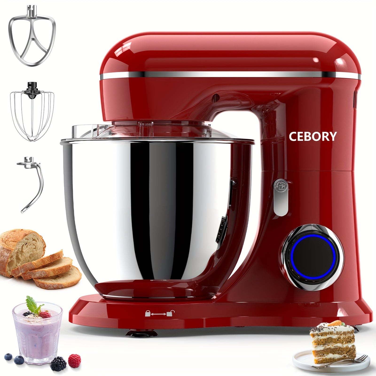 Misturador Elétrico De Pé 3 EM 1, 660W, 10 Velocidades Com Botão De Pulso, Inclui 6,8QT Bowl, Gancho De Massa, Batedor, Batedor Para A Maioria Dos Cozinheiros Domésticos, Rosa