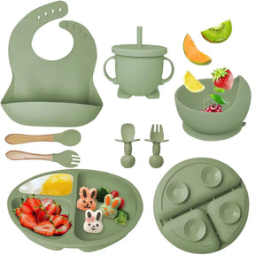 Kit 8 Talheres Infantil Com Ventosa Canudo Colher Babador Garfo