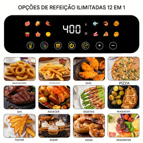 Bluebow Forno Torradeira de Ar Inteligente 12QT, 12 Funções Pré-Definidas com Um Toque, Programa de Culinária Inteligente, Janela de Visualização, Luz Interna, Dois Acessórios para Assar, Tempo e Temperatura Ajustáveis, Cozinha Sem Óleo, Eletrodomésticos