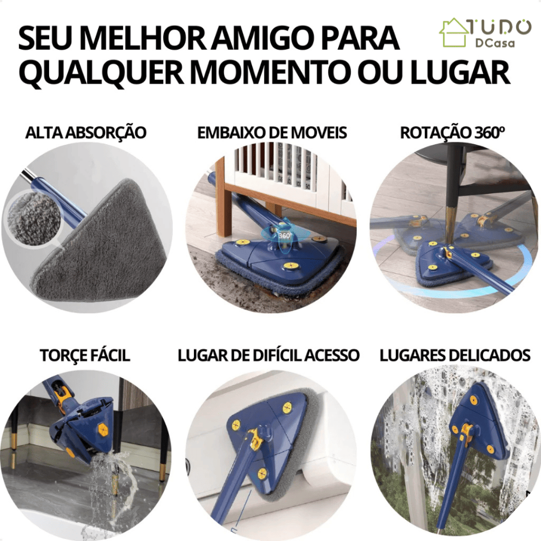 Mop Triangular Premium 360º + 2 Refil de Brinde SOMENTE HOJE