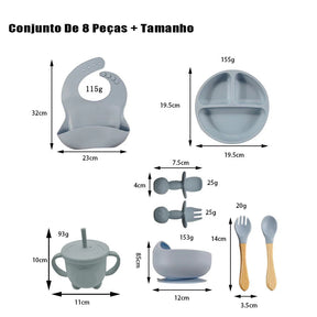 Kit 8 Talheres Infantil Com Ventosa Canudo Colher Babador Garfo