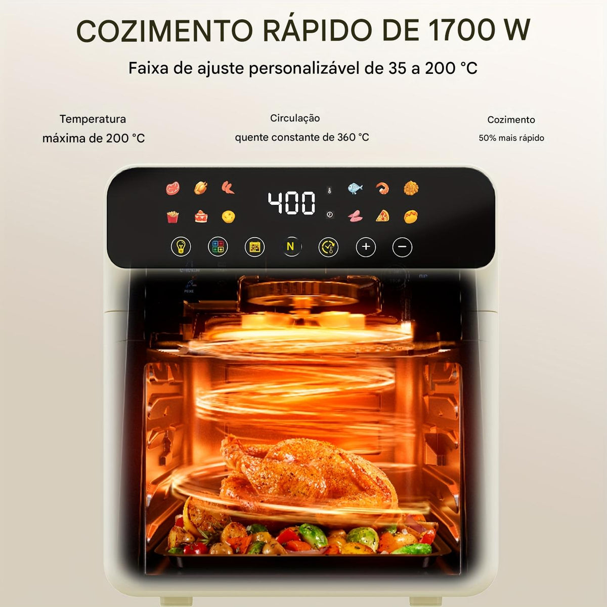 Bluebow Forno Torradeira de Ar Inteligente 12QT, 12 Funções Pré-Definidas com Um Toque, Programa de Culinária Inteligente, Janela de Visualização, Luz Interna, Dois Acessórios para Assar, Tempo e Temperatura Ajustáveis, Cozinha Sem Óleo, Eletrodomésticos