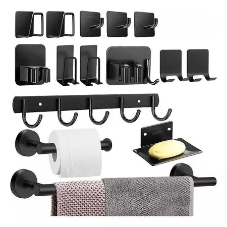 Kit Acessórios Banheiro Cabide Toalheiros Papeleira 11 Peças Cor Fosco Preto